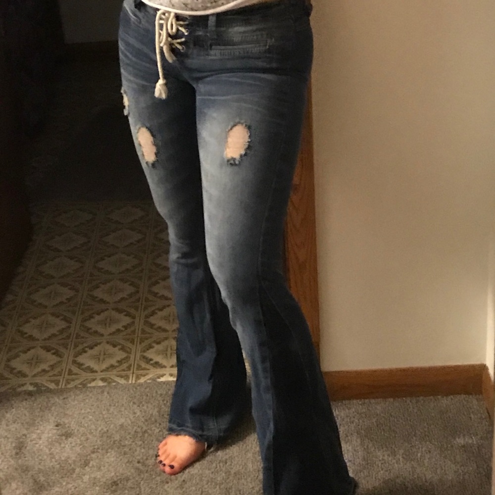 Sexy Vintage Lace Up Bellbottom Jeans